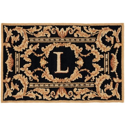 Monogram MON219 Hand Hooked Outdoor Door Mat - Black - 2'6"x4' - Safavieh