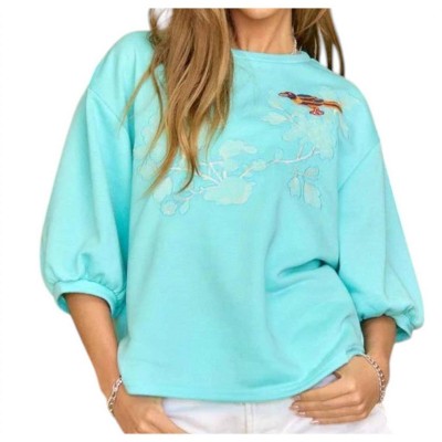 Women's Oriental Embroidered Bird Puff Sleeve Top - DAVI & DANI
