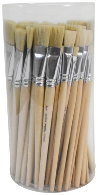 School Smart Interlocked White Bristle Long Hardwood Handle Paint Brush Set, Assorted size, Clear, Set of 72