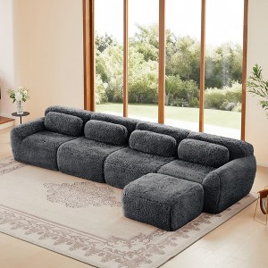 AENKYO 149" Oversized 5-Seater Sectional Sofa with Ottoman, Convertible Sleeper - No Assembly Required for Living Room Sofa, Dark Gray - 1 of 4