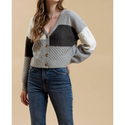 Women's Patchwork Cable Knit Cardigan - Blu Pepper