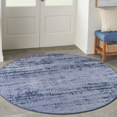 Denim Blue Round Abstract Outdoor Rug 4 ft
