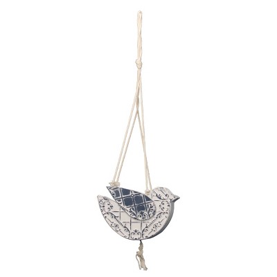 Rustic White and Blue Metal and Cotton Hanging Bird Planter - Foreside Home & Garden