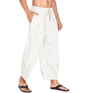 COOFANDY Men's Cotton Linen Harem Pants Drawstring Lightweight Loose Beach Yoga Pants with Pockets - 1 of 4