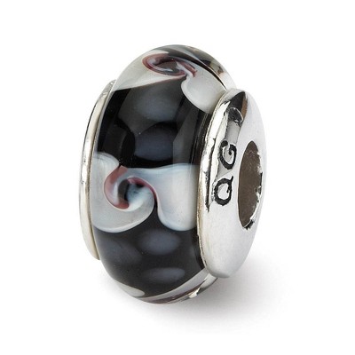 Black Bow Jewelry Black and White Glass Sterling Silver Bead Charm