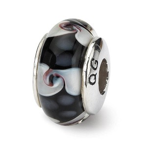 Black Bow Jewelry Black and White Glass Sterling Silver Bead Charm - 1 of 3