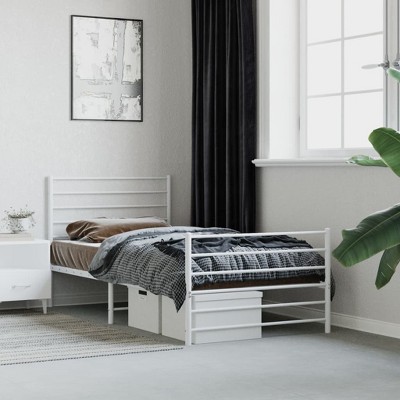 vidaXL Metal Bed Frame with Headboard and Footboard White 39.4 in.x74.8 in. Twin
