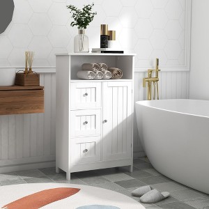 Bathroom Storage Cabinet, Freestanding Storage Organizer with 3 Drawers, Wooden Floor Cabinet for Living Room Bathroom Kitchen Entryway - 1 of 4