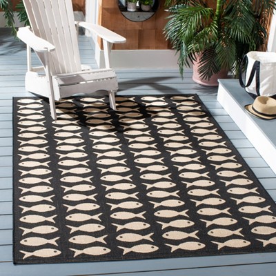 Black and Beige Geometric Fish Indoor/Outdoor Area Rug
