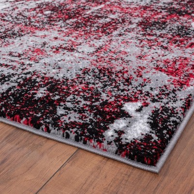 Red and Gray Abstract Synthetic Area Rug 2' x 7'