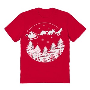 Rerun Island Men's Christmas Dinosaur Ride Short Sleeve Graphic Cotton T-Shirt - 1 of 1