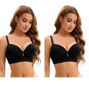 INSPIRE CHIC 2 Pcs Women's Lace Trim Underwire Adjustable Straps Plus Cup Size Push Up Bras - 1 of 4