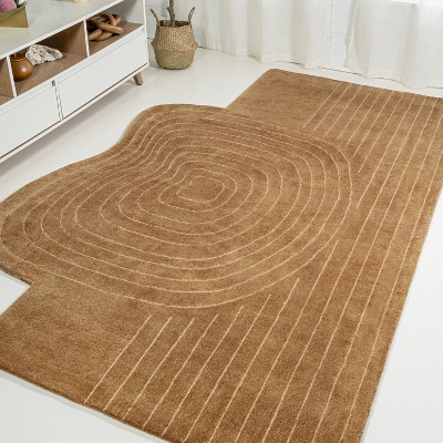 Handmade Light Brown Wool Abstract Rectangular Area Rug