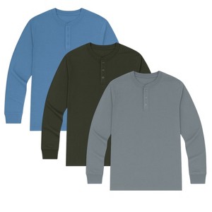 3 Pack Men's Long Sleeve Henley Tees - Multi-Color Value Set | Soft Knit Fabric - 1 of 4