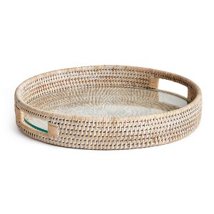 Plum & Post 12.75"  Burma Rattan Whitewash Round Natural Woven Wicker Serving Tray - 1 of 4