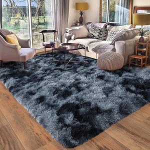 Gray Shag Area Rug, Ultra Soft 1.7" Plush, Non-Slip with Adhesive Pads, for Bedroom or Living Room - 1 of 4