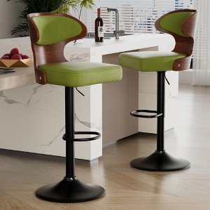 QingMoon Swivel Bar Stools Set of 1, Adjustable Height Bar Chairs, PU Leather Upholstered Counter Height Chairs with Back and Footrest for Kitchen - 1 of 4