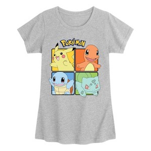Girls' - Pokémon - Pikachu, Charmander, Squirtle, And Bulbasaur Squares Fitted Short Sleeve Graphic T-Shirt - 1 of 3