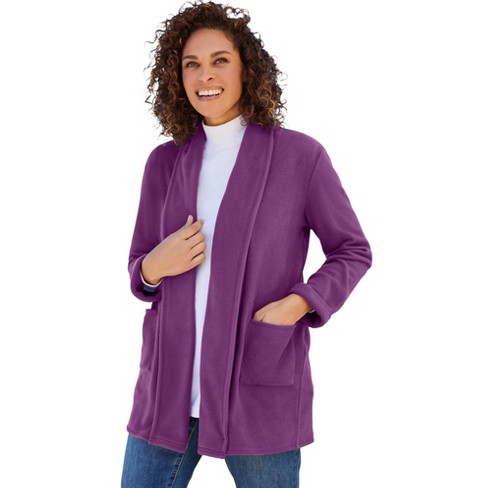 Woman Within Women s Plus Size Microfleece Cardigan M Plum Purple Target