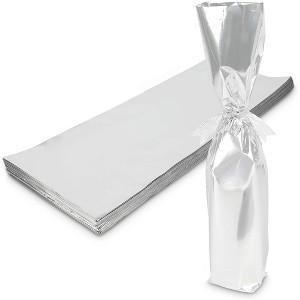Sparkle and Bash 100 Pack Metallic Silver Foil Gift Wrapping Bags for Wine Bottles, 6.25 x 17.5 in - 1 of 4