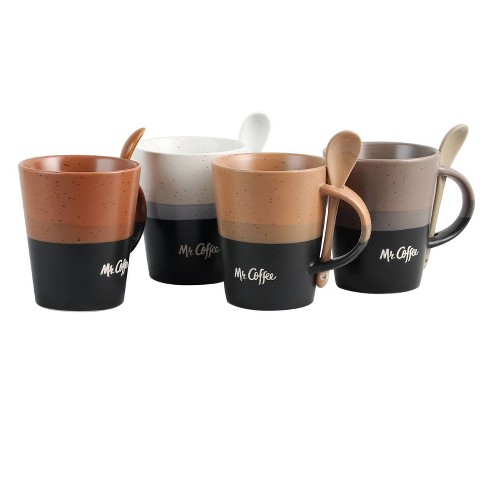 Gibson Mr. Coffee Cafe Americano 8-Piece 13 oz. Ceramic Cup and Spoon Set in Assorted Colors, Multicolor