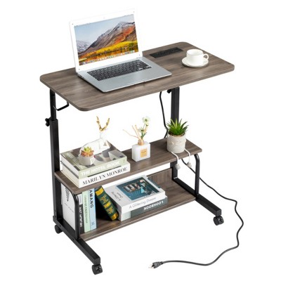 Syemin Desks Adjustable Overbed Bedside Table Overbed Bedside Table with Wheels Hospital Tray Table Adjustable with Wheels, Black, 31.5"*15.75"*26.4"