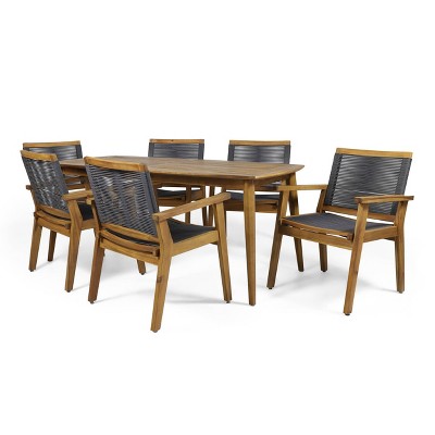 Mcgill 7pc Patio Acacia Wood Dining Set - Teak/Dark Gray - Christopher Knight Home