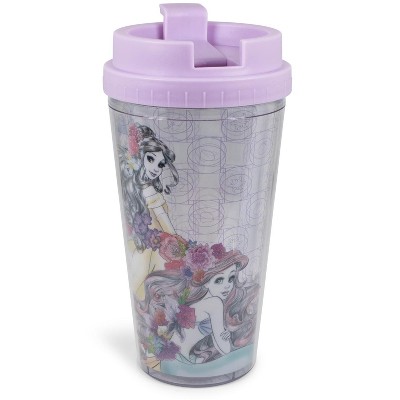 Silver Buffalo Disney Princesses Double-Walled Plastic Tumbler With Lid | Holds 16 Ounces
