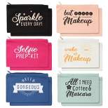 Glamlily 12 Pack Canvas Cosmetic Bags with Zippers for Women, Travel Makeup Pouches, 6 Designs, 8 x 6 In