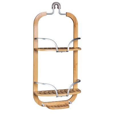 NeverRust LockTop Aluminum and Bamboo Over the Shower Caddy Satin Chrome - Zenna Home