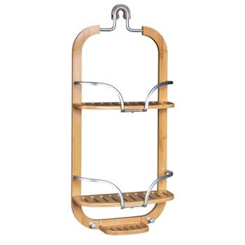 JumblWare Bamboo Shower Caddy, 11.7 x 26.8 Hanging 3-Tier Suction Cup Shower  Organizer