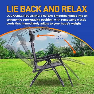 Gray Steel Mesh Zero Gravity Lounger Set with Canopy and Pillows