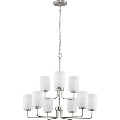 Merry Collection 9-Light Brushed Nickel Chandelier with Etched Glass