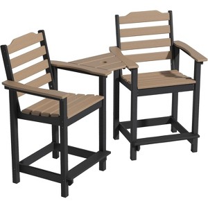 SENPUKI Black High Bar Stool Set w/Drink Table - Eco Outdoor Chairs for Patio, Poolside & Beach - 1 of 4