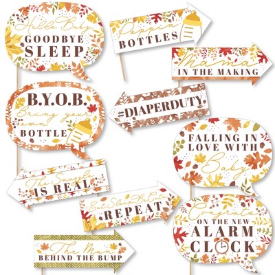 Big Dot of Happiness Funny Fall Foliage Baby - Autumn Leaves Baby Shower Photo Booth Props Kit - 10 Piece
