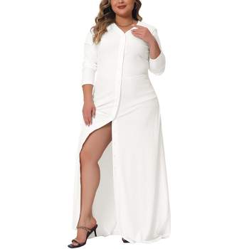 Agnes Orinda Women's Plus Size Side Split Long Sleeve Button Down Beach Maxi Shirt Dresses