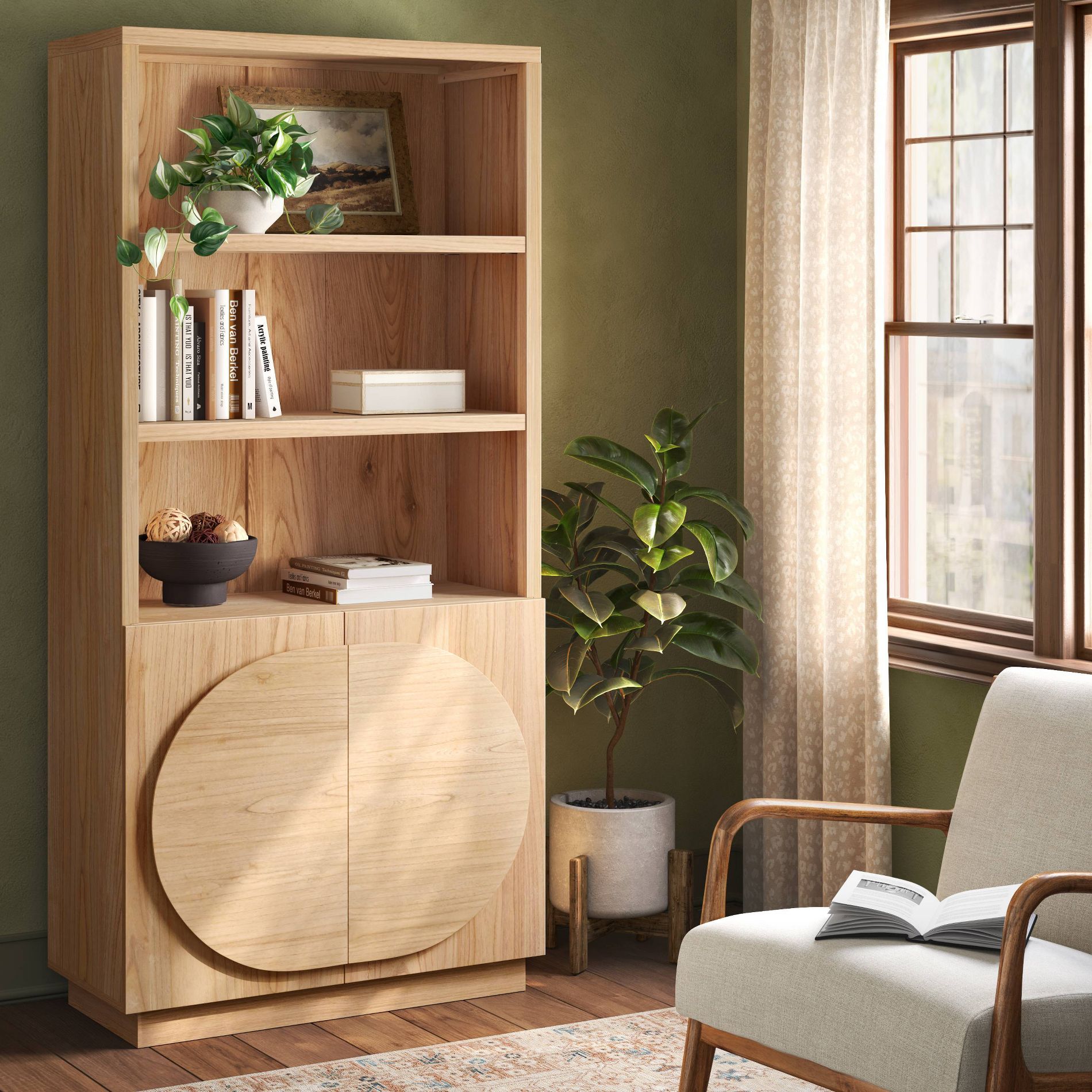3 Shelf Bookcase with Two Drawers and Curved Handles Multicolor Naturals - Threshold™