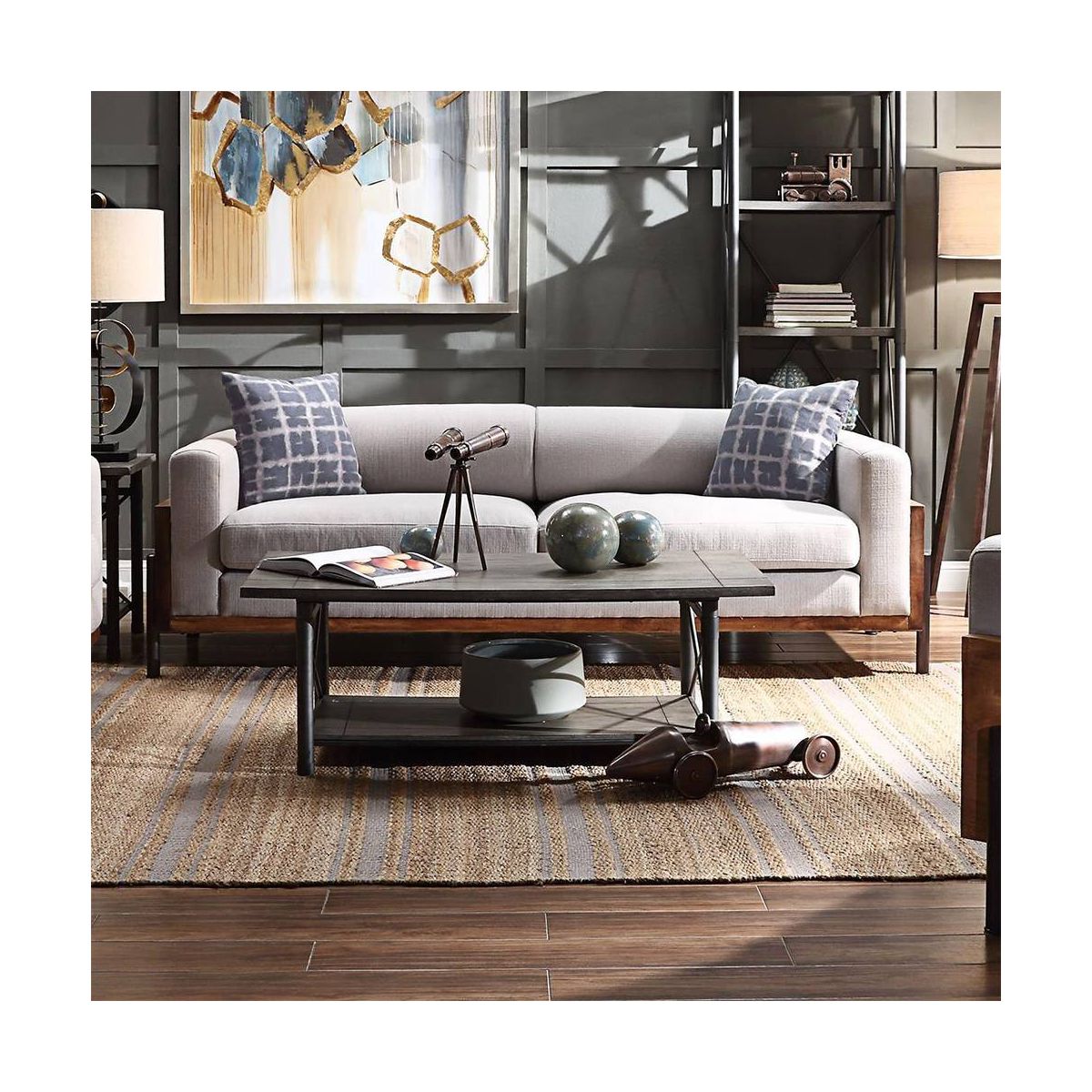 71" Pelton Sofa Fabric and Walnut - Acme Furniture: Elegant Loveseat with 2 Pillows - thumbnail 7