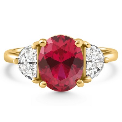 Pompeii3 Oval Ruby & Half Moon Diamond Ring 14k Yellow Gold Lab Created
