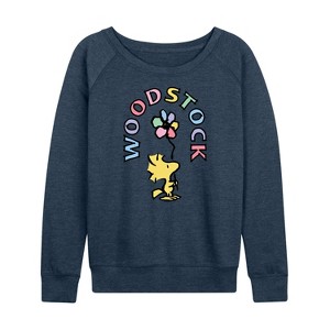 Women's - Peanuts - Woodstock Flower Lightweight French Terry Wide Neck Long Sleeve Shirt - 1 of 4