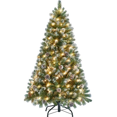 Yaheetech 4.5Ft/6Ft/7.5Ft Pre-lit Frosted Artificial Christmas Tree with Pinecones