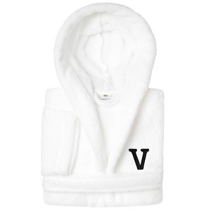 Personalized Linum Kids 100% Polyester SUPER PLUSH Double Brushed Hooded Bathrobe in Black Bookman Font - 1 of 3