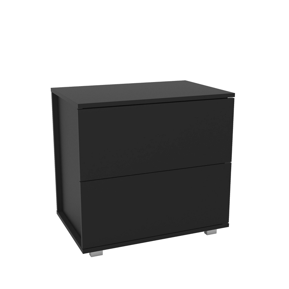 Madison 2 Drawer Nightstand Black - Polifurniture: Modern Bedside Table, Melamine Finish, Includes Anti-Tip Hardware