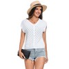 Womens Casual Solid Pullover Short Cap Sleeve V Neck Sweater Vest Openwork Knit Tank Top with Button Closure - 4 of 4