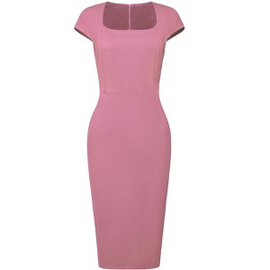 Hobemty Women's Work Square Neck Cap Sleeve Midi Sheath Pencil Dresses - 1 of 4