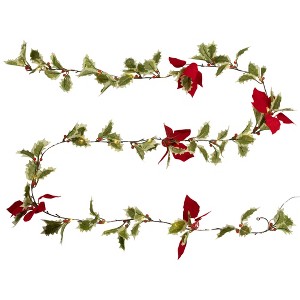 Northlight Pre-Lit Battery Operated Holly and Berry Christmas Garland - 7.5' x 5" - Warm White Lights - 1 of 4