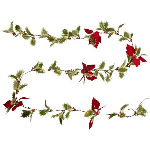 Northlight Pre-Lit Battery Operated Holly and Berry Christmas Garland - 7.5' x 5" - Warm White Lights - image 1 of 4