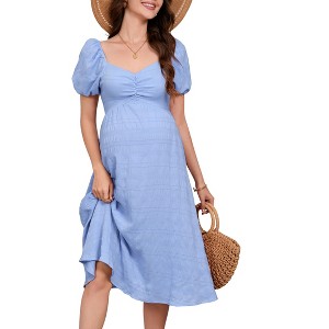 Women's Maternity Dress Puff Sleeve Back Tie Detail Open Back Maxi Dress for Pregnancy Comfortable - 1 of 4