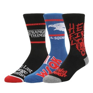 Stranger Things Glow In The Dark, Hellfire Club and Squawk Mens Athletic Crew Socks 3 Pack - 1 of 4
