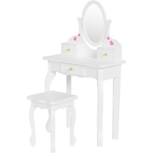 JOYMOR Kids Vanity Set with 3 Drawers, Princess Makeup Table & Chair with Rotatable Mirror for Girls - 1 of 4